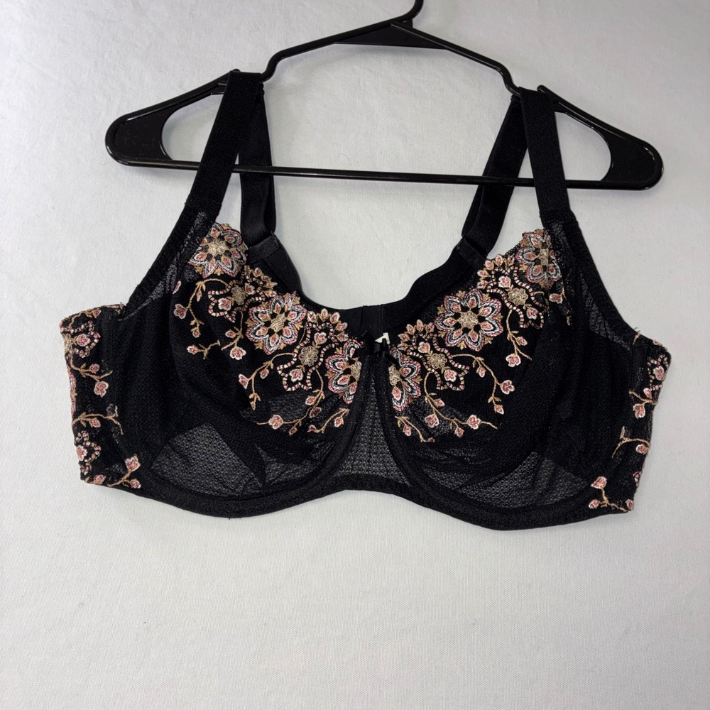 476 Romantic Louisa Bracq Paris Full Cup Bra 40E Black Floral French Embroidery